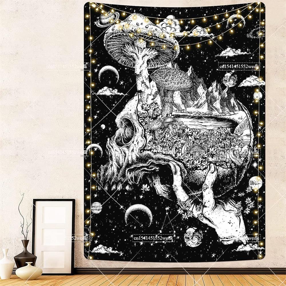 Goth Skull Tapestry Devil Satanic Tapestrys Wall Hanging Batwing Skeleton Tapestries For Bedroom Aesthetic Home Decoration