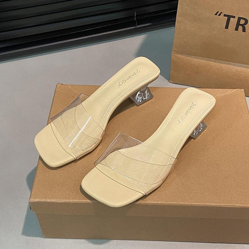 

Internet celebrities transparent fairy style square head thick heel slippers women summer wear 2025 new high-end cool slippers 40