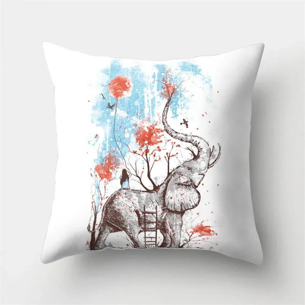 1 Pcs Cartoon Elephants Print Throw Pillow Cover Cushion Case Home Decoration