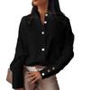 Bürodame einfarbiges Stehkragen-Langarmbluse mit Knöpfen und Manschettenhemd