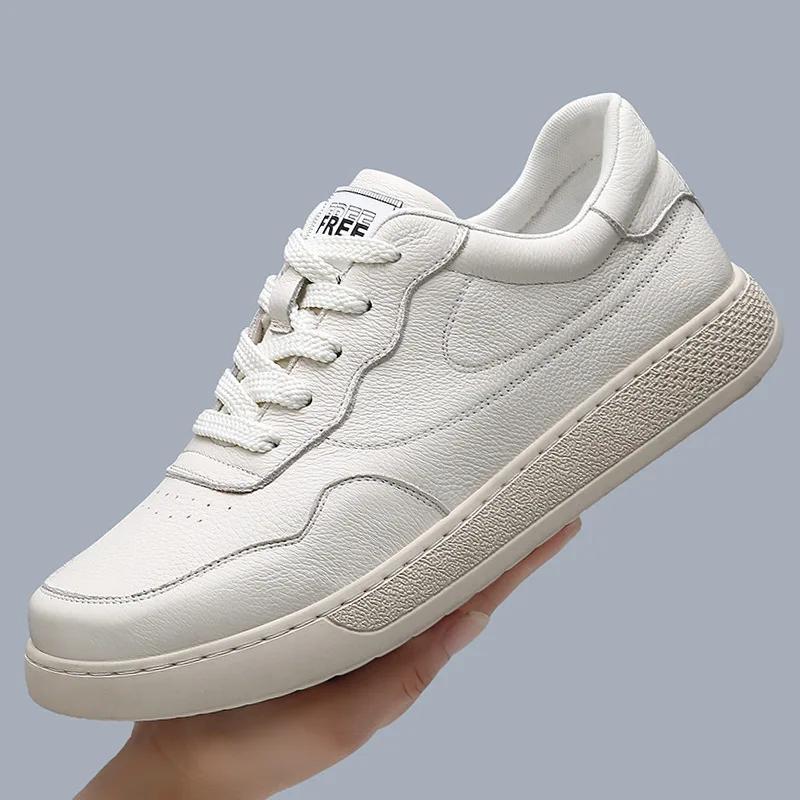 New Men Genuine Leather Casual Shoes Fashion Cool Flat Skate Shoes Street Cool Lace-up Sneaker