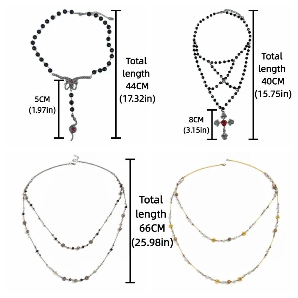 Colorful Flower Retro Double Layer Necklace Vintage Geometric Choker Beaded Sweater Chain Festival