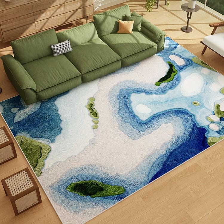 Retro Green Non-slip Waterproof Floor Mat - Vintage Style, Washable, Ideal for Living Room, Bedroom, Sofa, or Under Coffee Table.