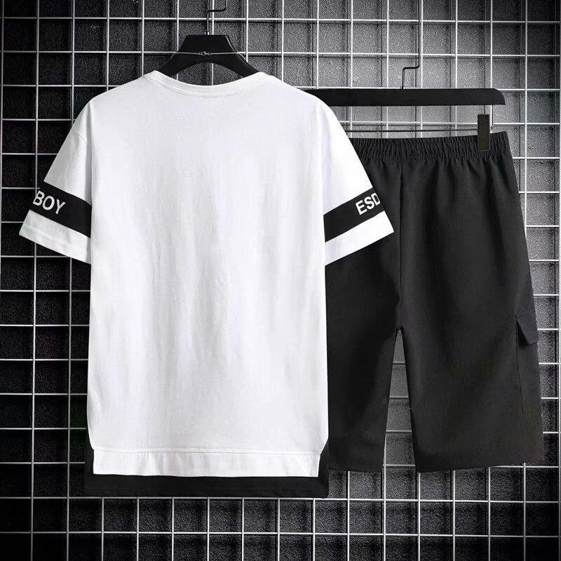 Men's Summer Sports Running Suit Short Sleeve + Shorts 2 Piece Set
