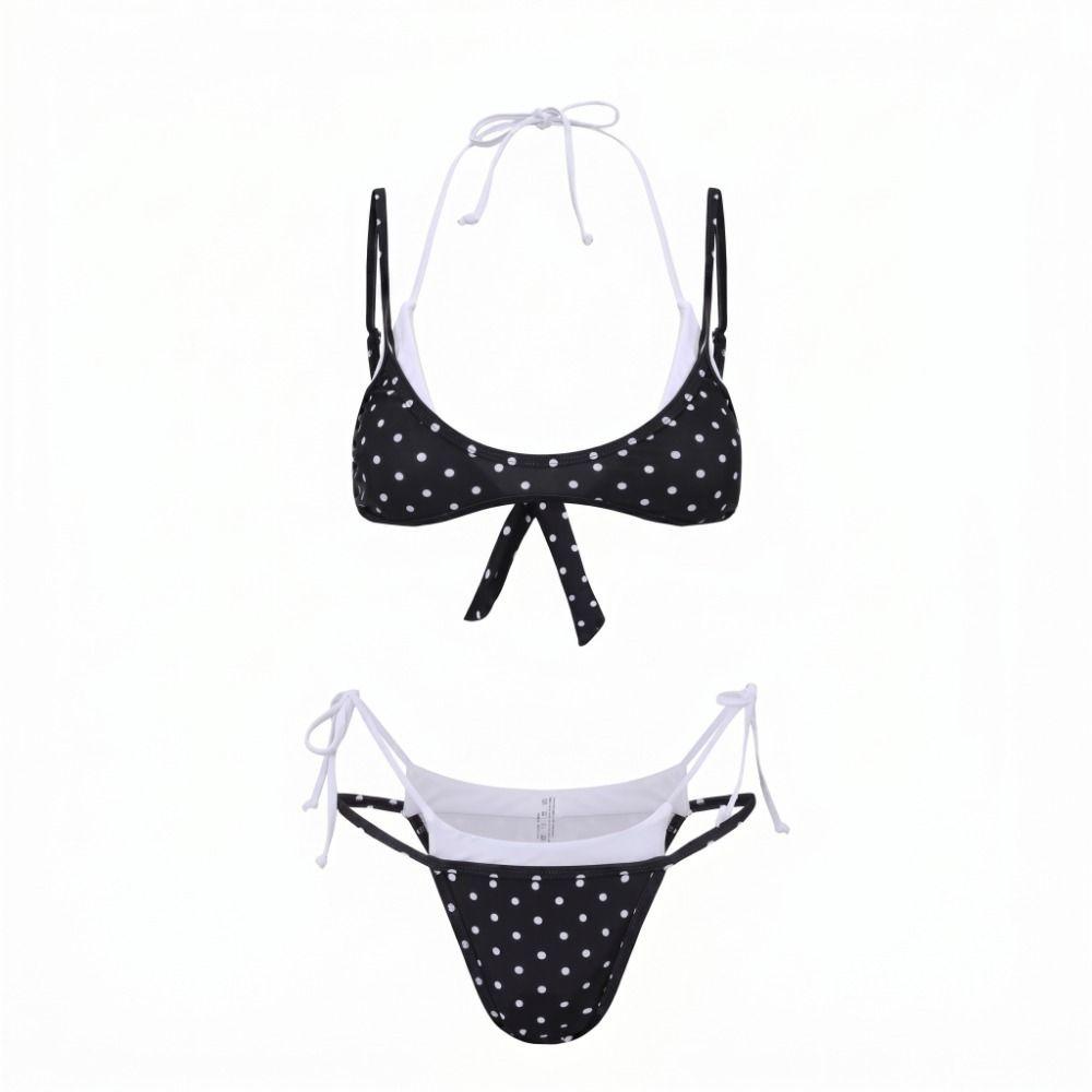 Low Waist Halter Bikini Set Polka Dot Women Swimsuits New Ladies Swimwear Vacation L черный белый