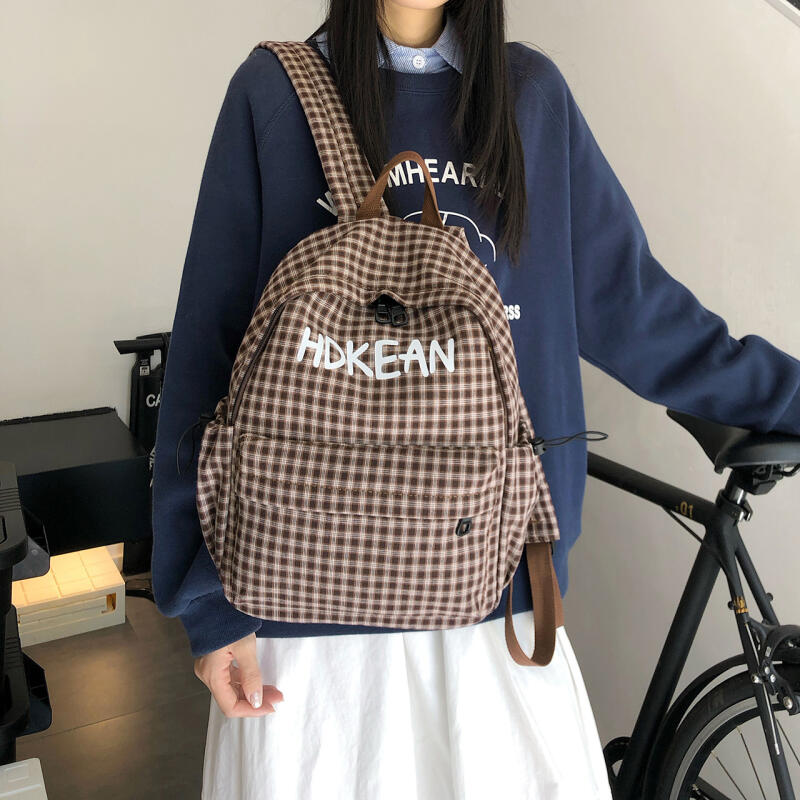 Junior School Bag Women's Check Backpack College Style Travel Backpack