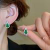 New Chinese small zircon green gourd silver needle earrings Chinese style simple niche high-end earrings