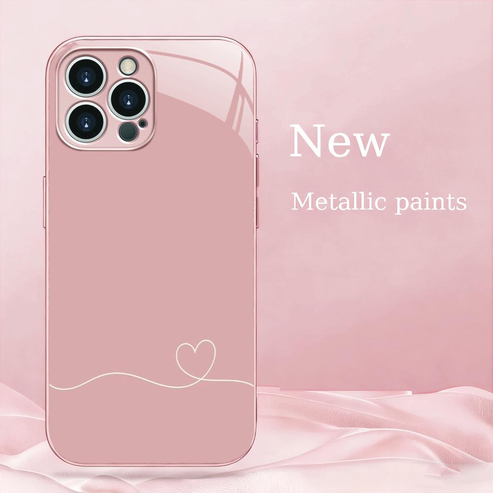 Pink Lined Minimalist Glass Phone Case Suitable for iPhone 17 16 15 14 13 12 11 Pro/Max/Plus Anti Drop and Shockproof