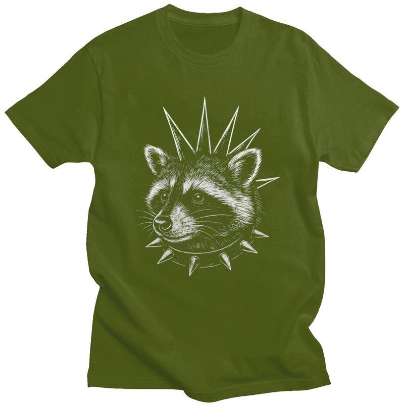 Punk Raccoon With Spikes Rock Meme T Shirt Unisex Short Sleeves Fashion Casual Clothing Streetwear Summer Pure Cotton Tee Tops