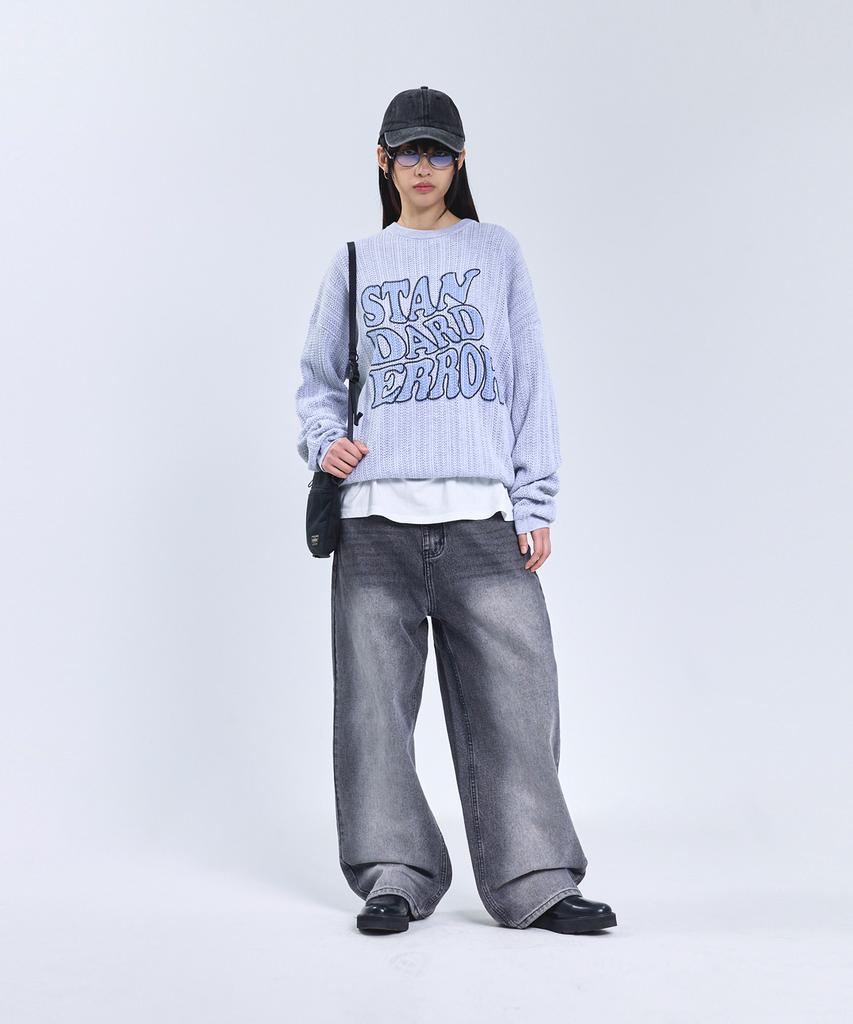 STANDARDERROR 87-Stan190 Country Oversized Color Block Lettering Knit Gray