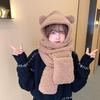 Bear hat women's winter scarf gloves three-piece cotton fleece integrated hooded cute thickened warm ear protector cotton hat