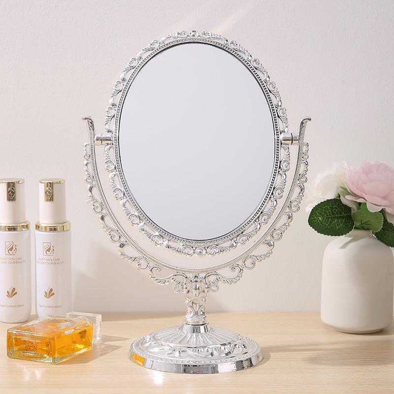 Heart-Shaped Double-Sided Rotating Vanity Mirror - Retro European Style Makeup Mirror for Bedroom