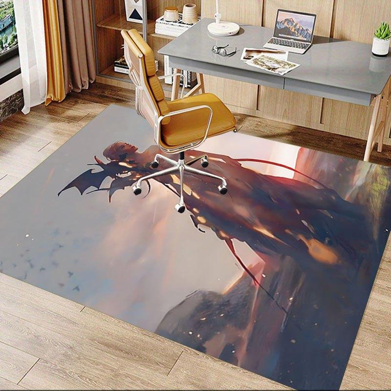 1pc Fire and Blood Office Carpet Chair Mats, Home Decor Mat Fantasy Theme Mat Durable Mat, Dragon Decor,Suitable for fantasy theme lovers