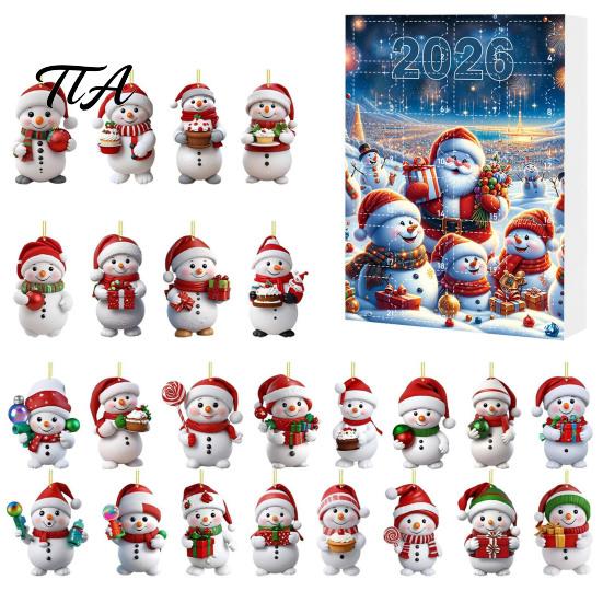 Weihnachts-Countdown-Aktivität Adventskalender 2026, Schneemann 24-Tage-Box mit Acryl-Anhänger Partygeschenke Anhänger, Festlicher Baumschmuck, Feiertagsgeschenk für