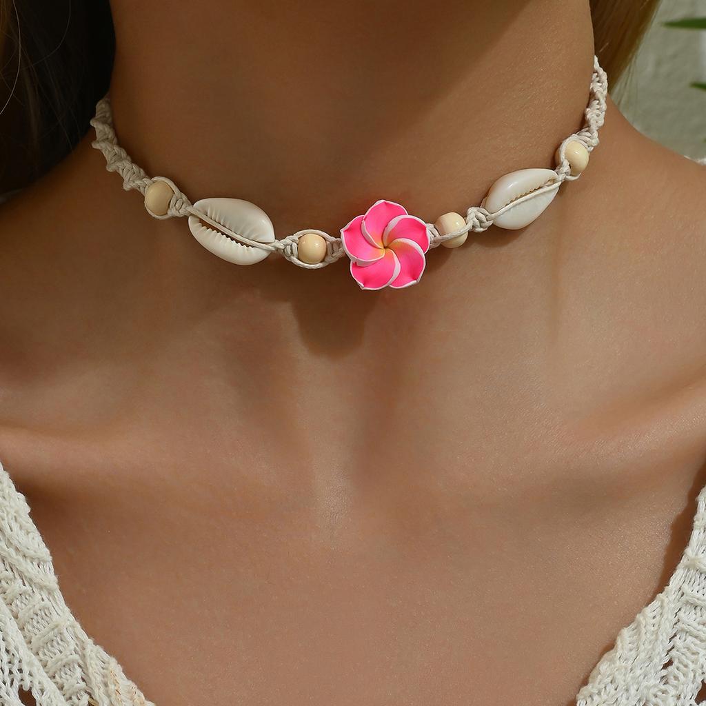 European and American Summer Fashion Necklace, Soft Pottery Flower Shell Bracelet, Woven Adjustment Anklet, Seaside Vacation Jewelry