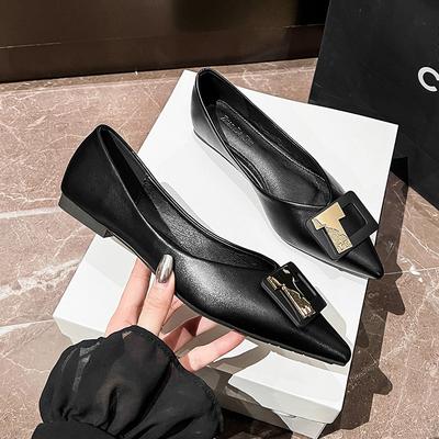 Pointed Single Shoes Women's New Temperament Shallow Mouth Flat Bottom Ladyshoes Soft Sole Black Shoes