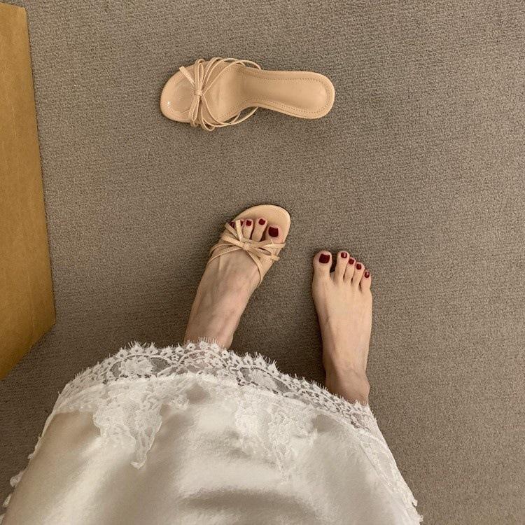 French Gentle Bow High-heeled Sandals Women's Summer Wear with Skirts, Beautiful Open-toed Casual Word with Cool Slippers