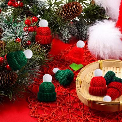 20pcs New Knitting Christmas Hats Yarn Christmas Tree Ornaments Party Cap Handmade Hats Christmas