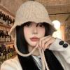 Strap Knitted Bucket Hat Women's Autumn and Winter New Versatile Bucket Hat Big Head Circumference Show Face Small Wool Hat