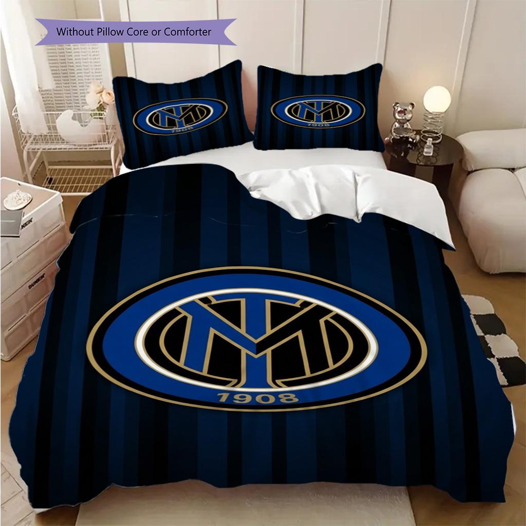 Biancheria da letto con sfondo stemma Inter Milan (1 * copripiumino + 2 * federa, senza nucleo) Set biancheria da letto Copripiumino e federa Regalo di Natale compleanno