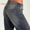 Women Pants with Pockets Low Waist Straight Wide Leg Button Zipper Closure Full Length Trousers for Daily Wear Travel
