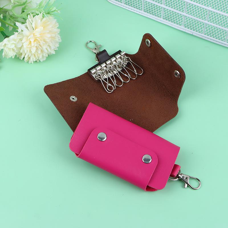 1Pc Portable Pu Leather Housekeeper Holders Car Key Holder Bag Case Unisex Wallet Cover Simple Solid Color Storage Bag