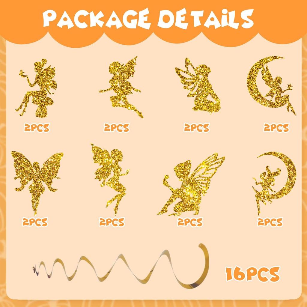 32Pcs Fairy Hanging Swirl Decoration Gold Glitter Butterfly Fairy Ceiling Spiral Streamer Ornaments for Girls First Birthday Baby Shower Party