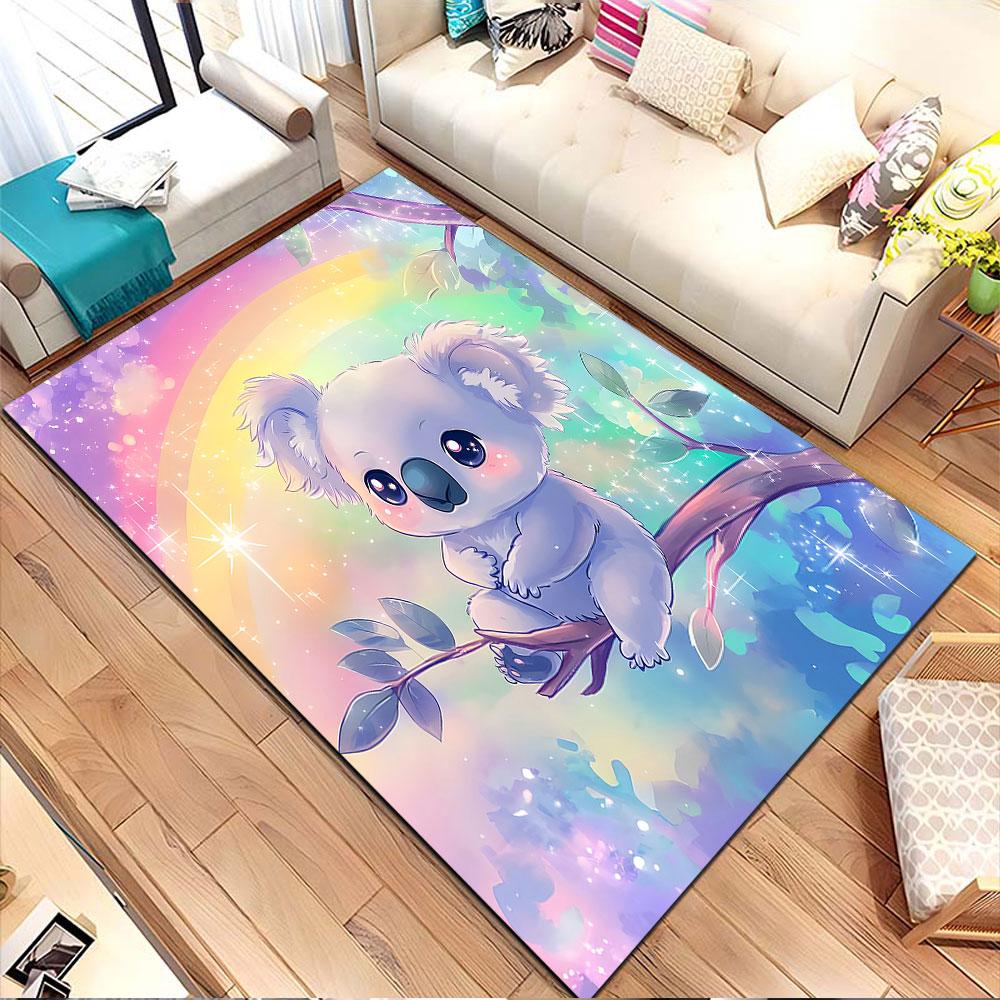 Cute Koala and Rainbow Dreams Patterned carpet, non slip mat suitable for living room and bedroom sofas
