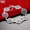 925 Sterling Silver Openwork Art Disc Side Chain Beautiful Bracelet Gift Jewelry