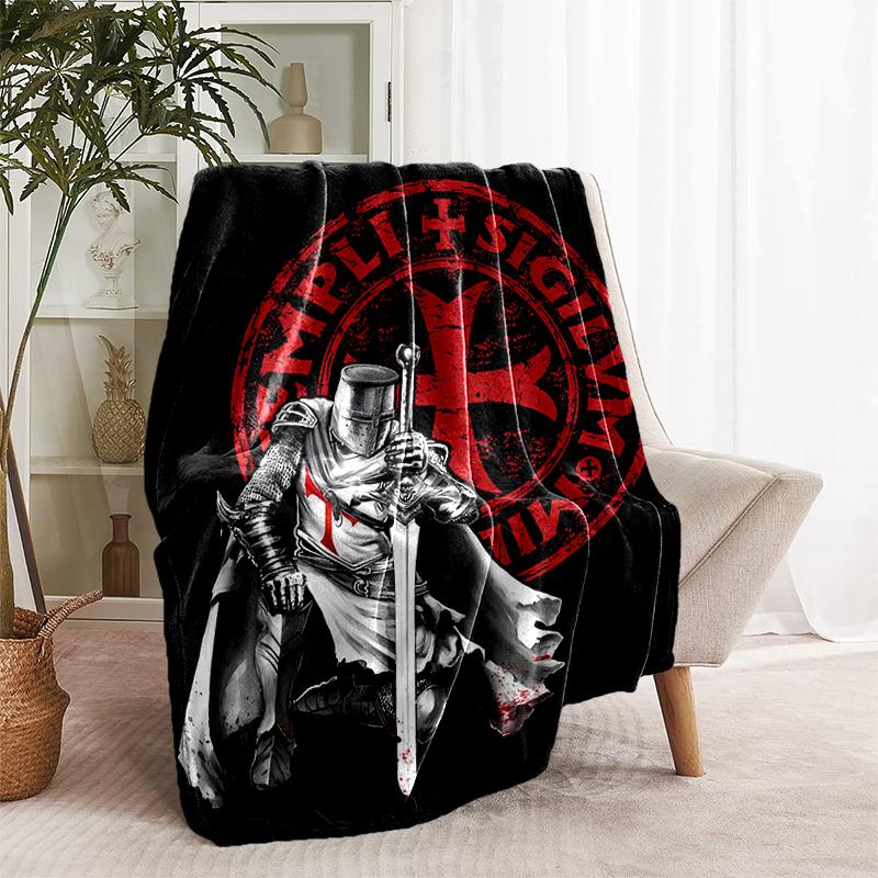1pc Blanket Knights Templar Print Design, Lightweight Blanket for Sofa, Bed- Soft &Warm, Gift for All Seasons like Christmas, Halloween
