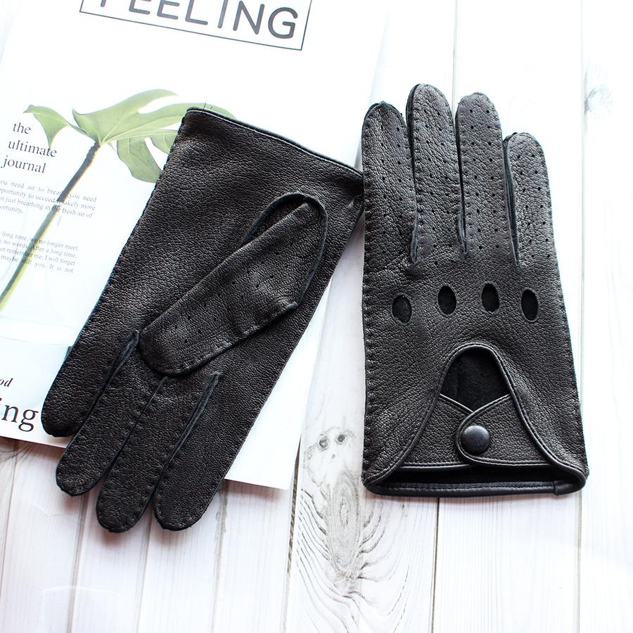 Deerskin Driver Gloves Men's Leather Unlined Single Layer Thin Hollow Breathable Motorcycle Riding Car Driving Spring and Autumn