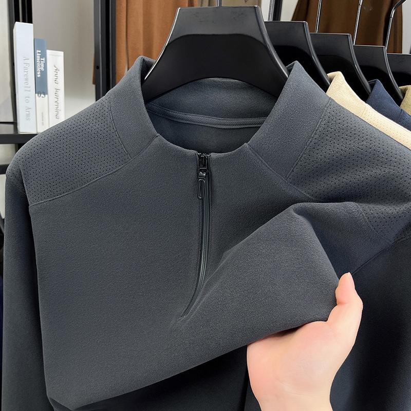 Men's Stand Collar Half-Zip Hoodie - Casual Autumn/Winter Long Sleeve Base Layer