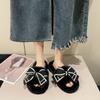 Fashion Casual Fluffy Slippers Women House Flats Fashion Winter Bowknot Love Designer Shoes Ladies Home Plush Platform Elegant Footwear