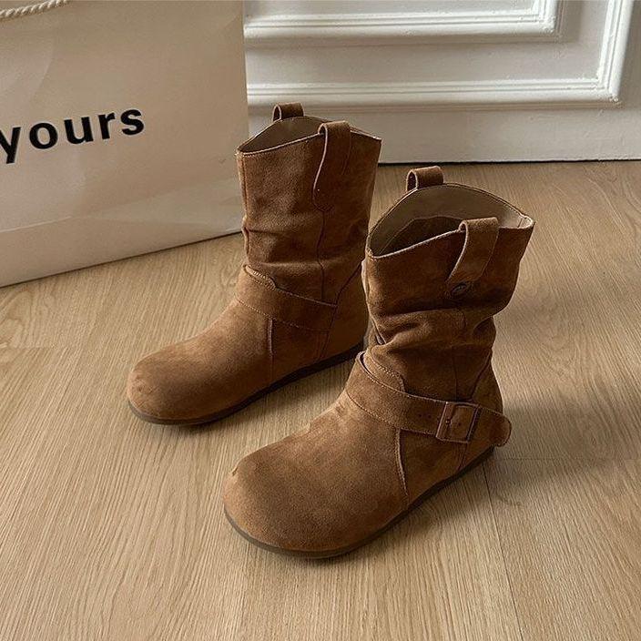 

Women s Retro Round Toe Ankle Boots - Autumn/Winter Thick Sole Western Cowboy Style 40