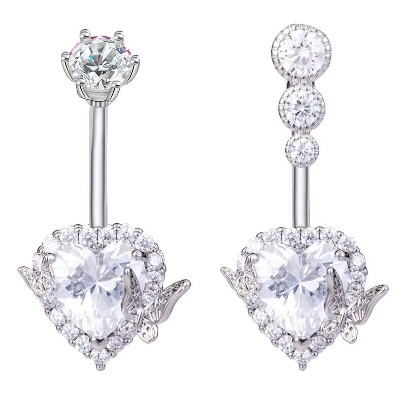 Fashion Butterfly Heart Belly Button Ring Shiny Zircon Navel Piercing Ring For Women Sexy Body Jewelry Accessories Gifts
