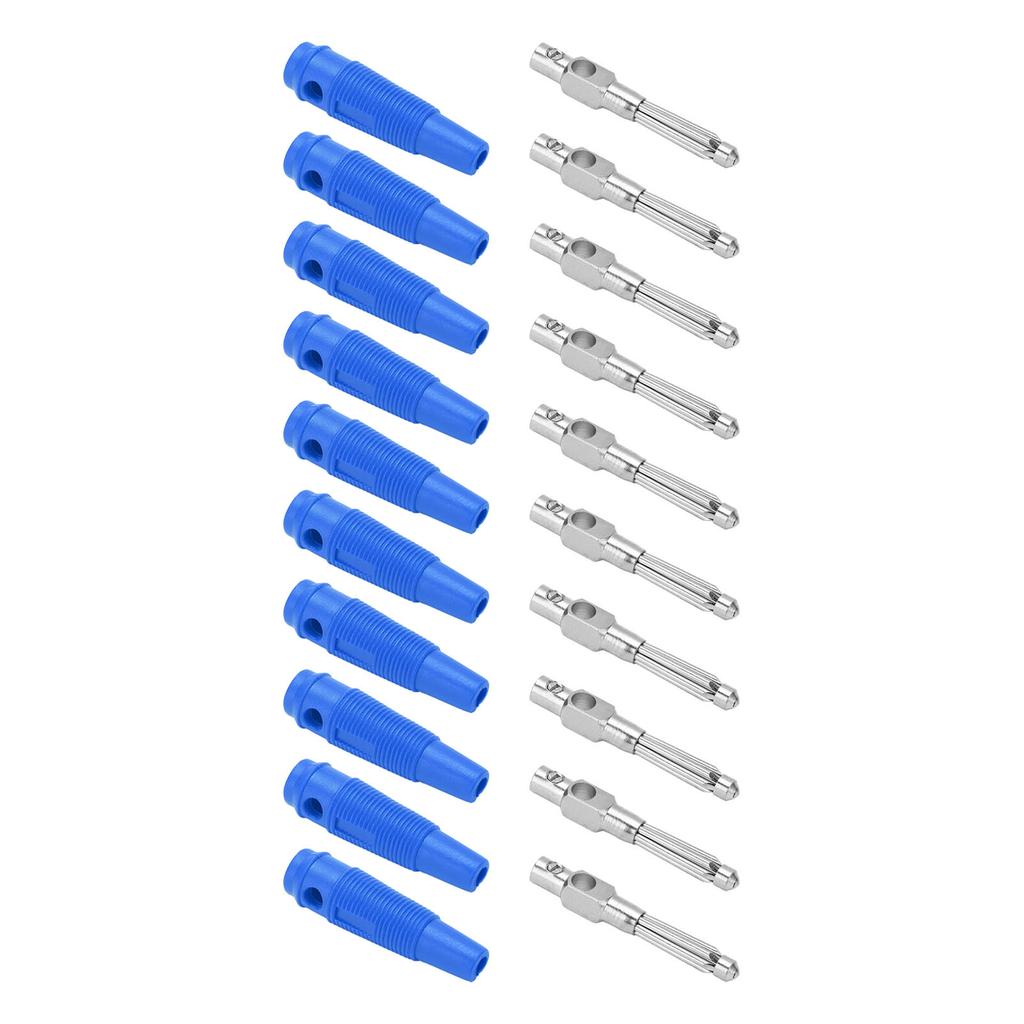 10Pcs 4mm 7Pin Banana Plug Copper 1000V 32A Stackable Male Plugs with Soft Sleeve Screw TightBlue