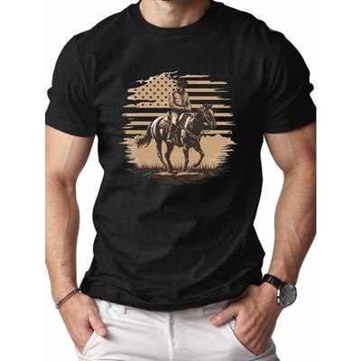 European Sizes Riding American Cowboy  Men's Tshirt Comfort Fit