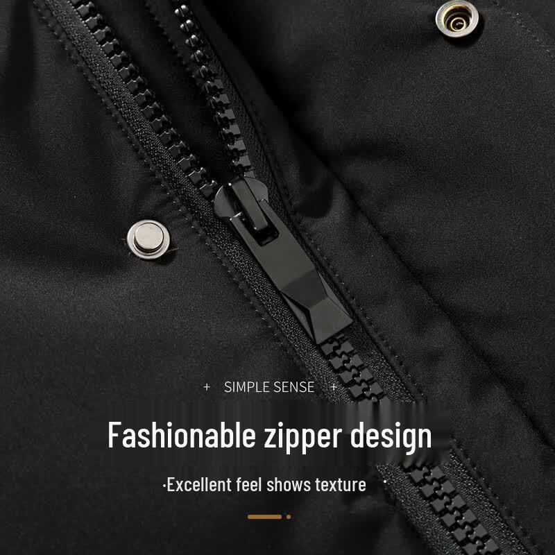 Men's Long Warm Down Jacket with Detachable Hood