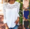 Elegant Chiffon Lace Blouse Loose Fit Pullover Long Sleeve T-shirt For Women