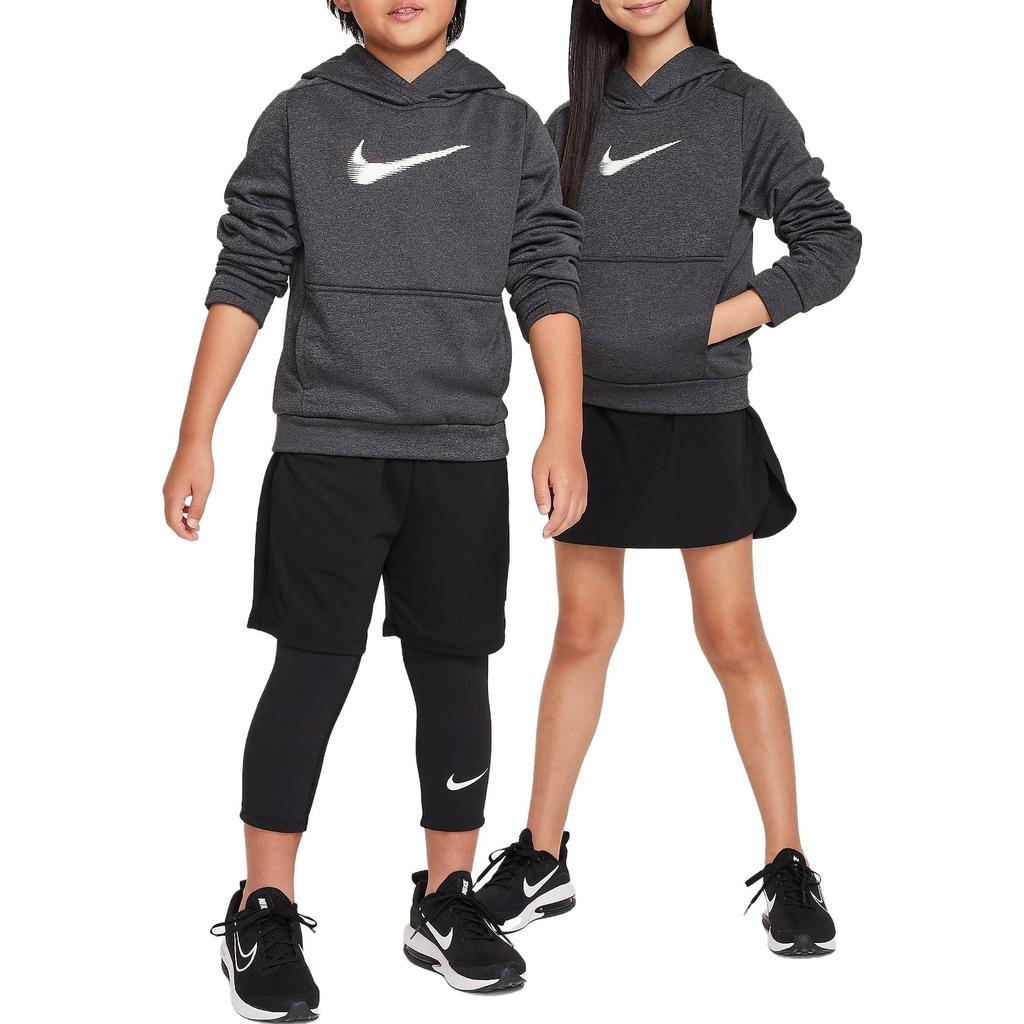 Nike Embroidered Pullover Hoodie Kids Tops Black Grey FD3893-010