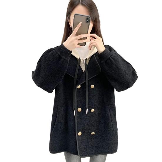 

Женская куртка, имитация двухсекционного двубортного кардигана с длинными рукавами, контрастного цвета S чёрный