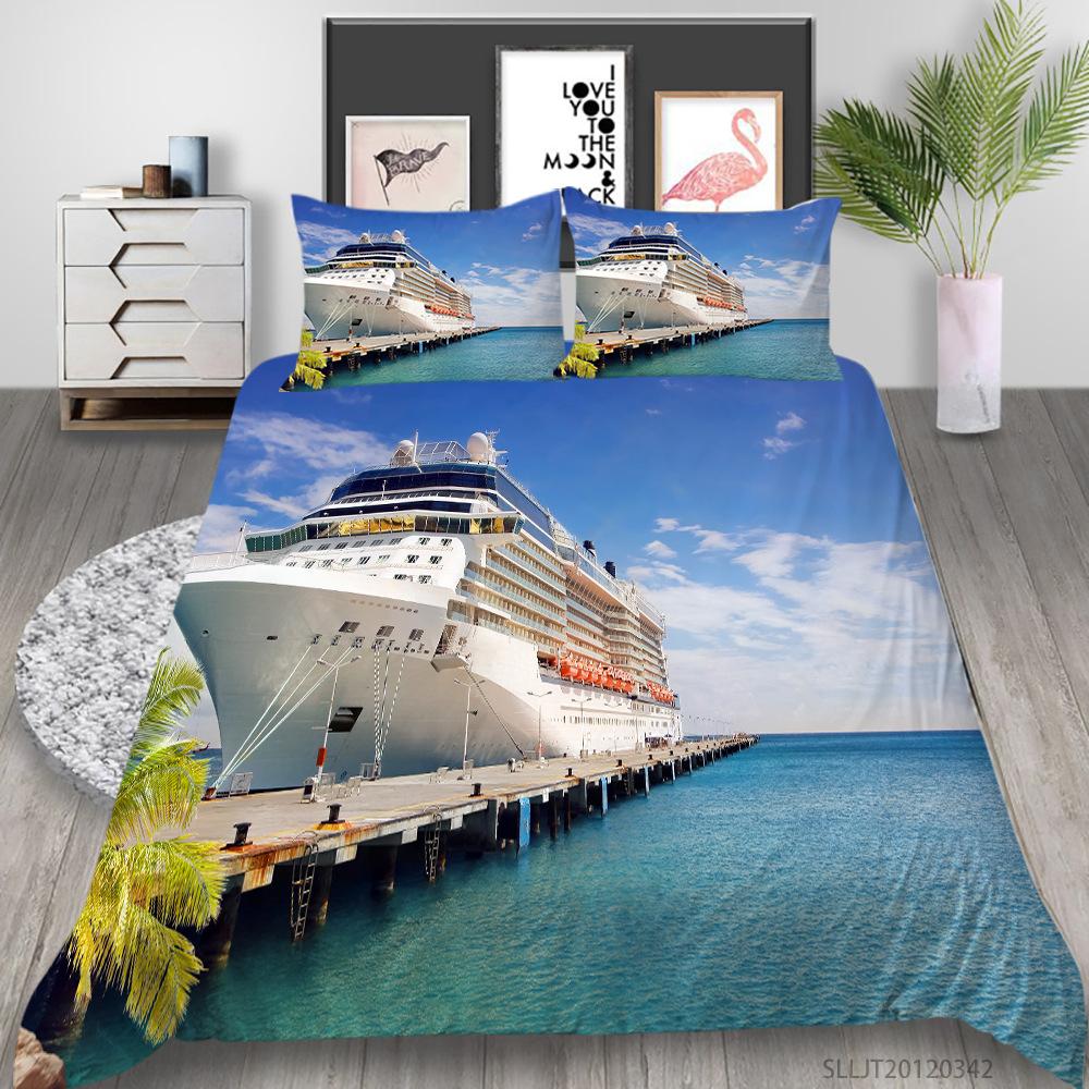 3D Digital Printing Quilt Cover Pillowcase Two or Three-piece Cruise Series Polyester
