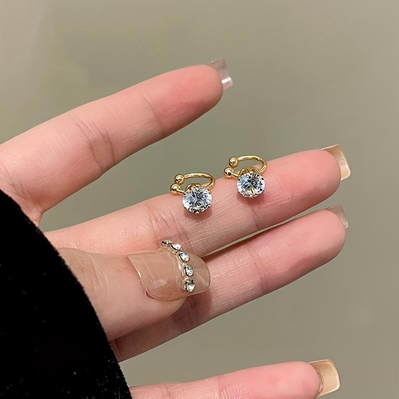 1Pair Elegant Shiny Zircon Clip Earrings Adjustable Non Piercing Ear Clips For Women Daily Wear Party Jewelry Gift Trendy