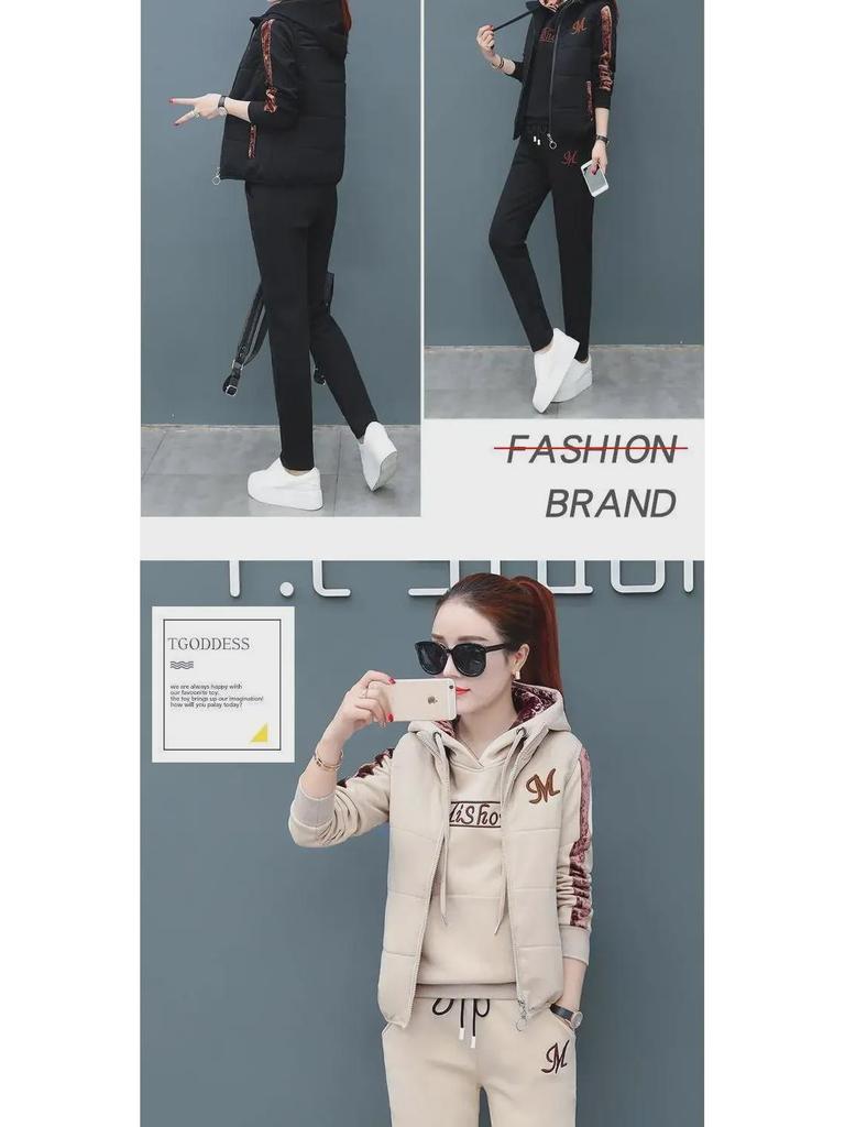 Women's Plus Size Velvet Sportswear: Thickened Three-Piece Suit for Autumn/Winter 2023 Casual Fashion