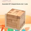 Wooden 3D Puzzles with 25 T-shaped Blocks,Classic Luban Lock Cube Puzzle Toys, Intellectual Game for Children and Adults