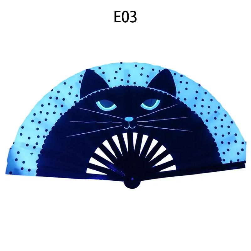 33cm Large Fluorescent Folding Hand Rave Fan Creative Print Music Festival Colorful Fan Wedding Party Spanish Dance Fan Gifts