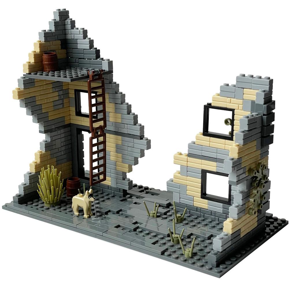 Ruinenszene Gefährliche Gebäude Ruinen Militärgebäude Bausteine Spielzeug Zusammenbau Heftige Kämpfe Verlassene Gebäude