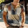 Summer 3D Printed Men's Button T Shirt Retro Patchwork Pattern Cool Breathable Short Sleeve Trendy Casual T Shirt Oversized Top