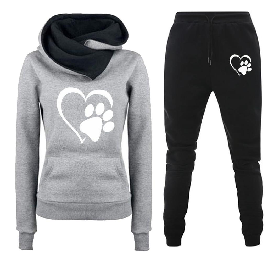 Spring and Autumn Winter Casual Sportswear Set with Love Letter Printed Women's Hoodie and Sweatshirt Set Trendy