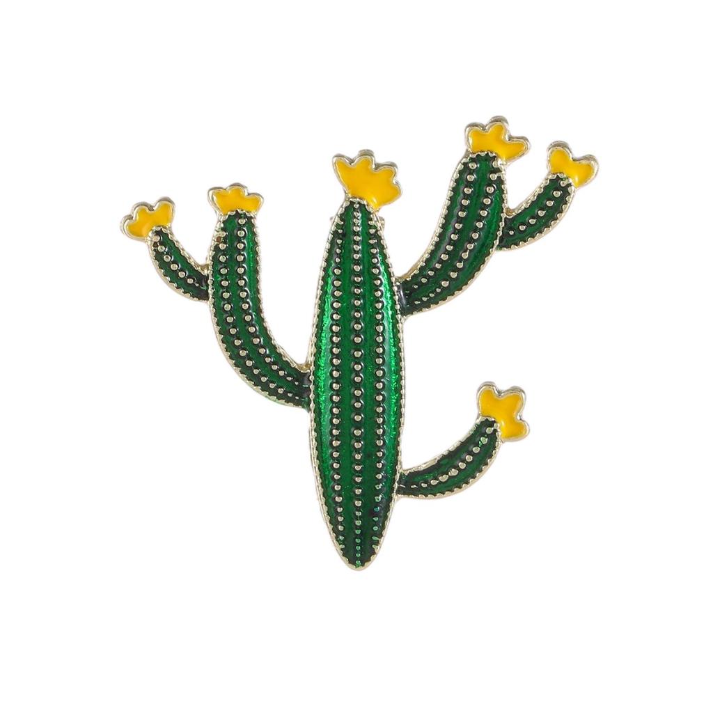 Retro Enamel Cactus Brooch – Green Plant Pin for Suit Jackets, Drip Oil Flower Brooch